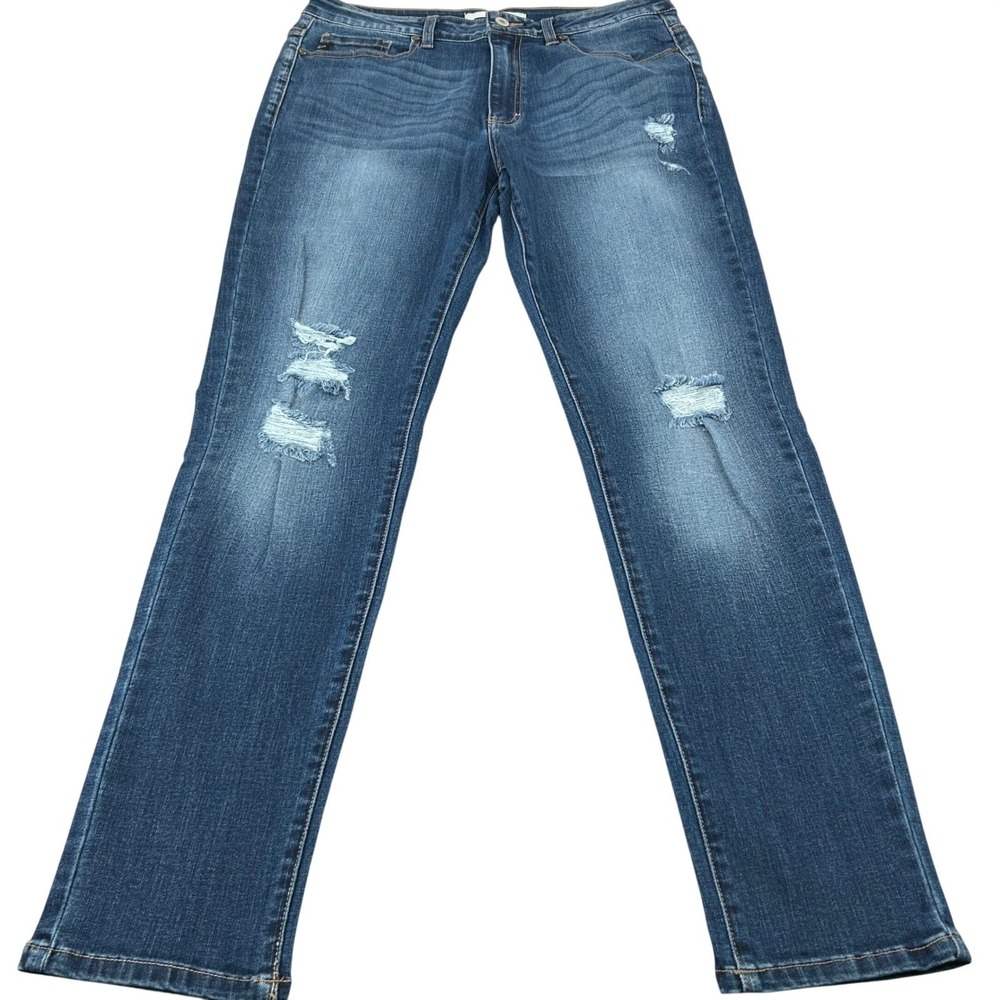 KanCan Wms High Rise Skinny Medium Wash Blue Jeans Destroyed Stretch Denim 13/30